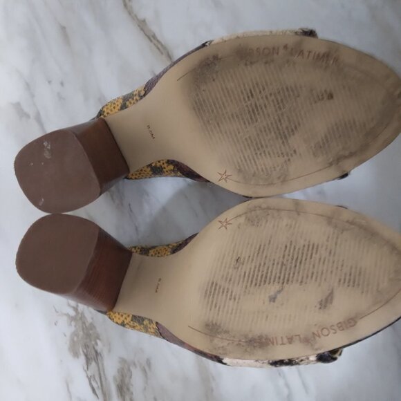 Gibson Latimer | Snakeskin  Leather Chunky Heels Peep Toe Mule Slide | Size 8.5 - Picture 8 of 9